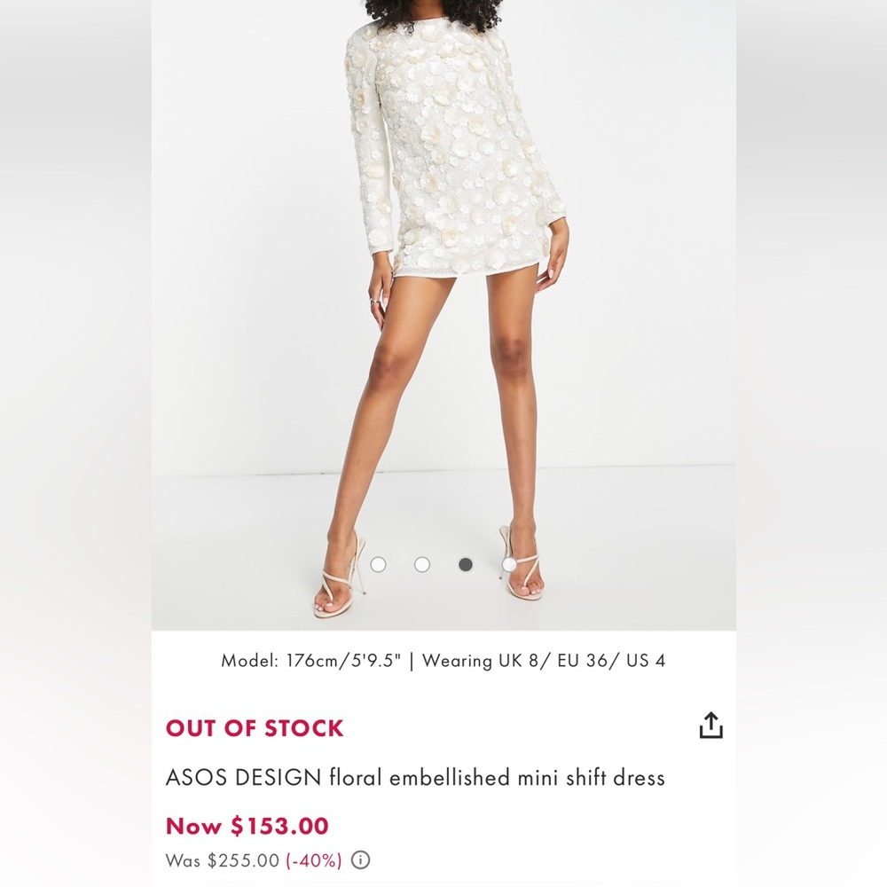 ASOS White Floral Embellished Mini Shift Dress